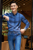  Áo sơ mi dài tay caro, (Xanh Đậm, 39) 