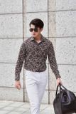  Áo sơ mi dài tay hoạ tiết (Đen,39) 