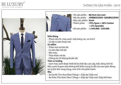  Áo vest trơn ve k 1 khuy ( Xanh ) 