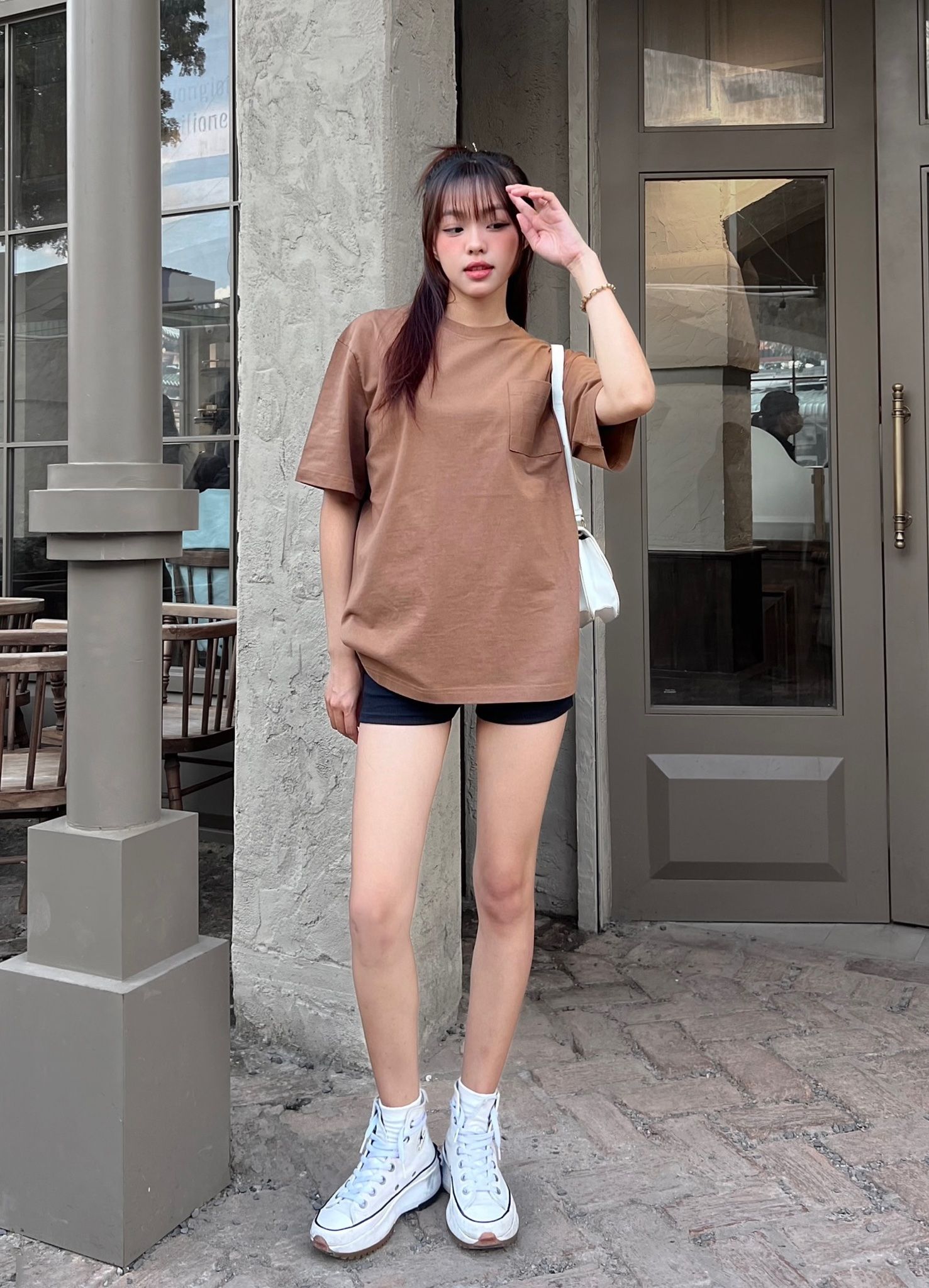  SPLIT POCKET T-SHIRT - DARK TAN 