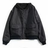  CARGO HOODED BOMBER JACKET - BLACK 