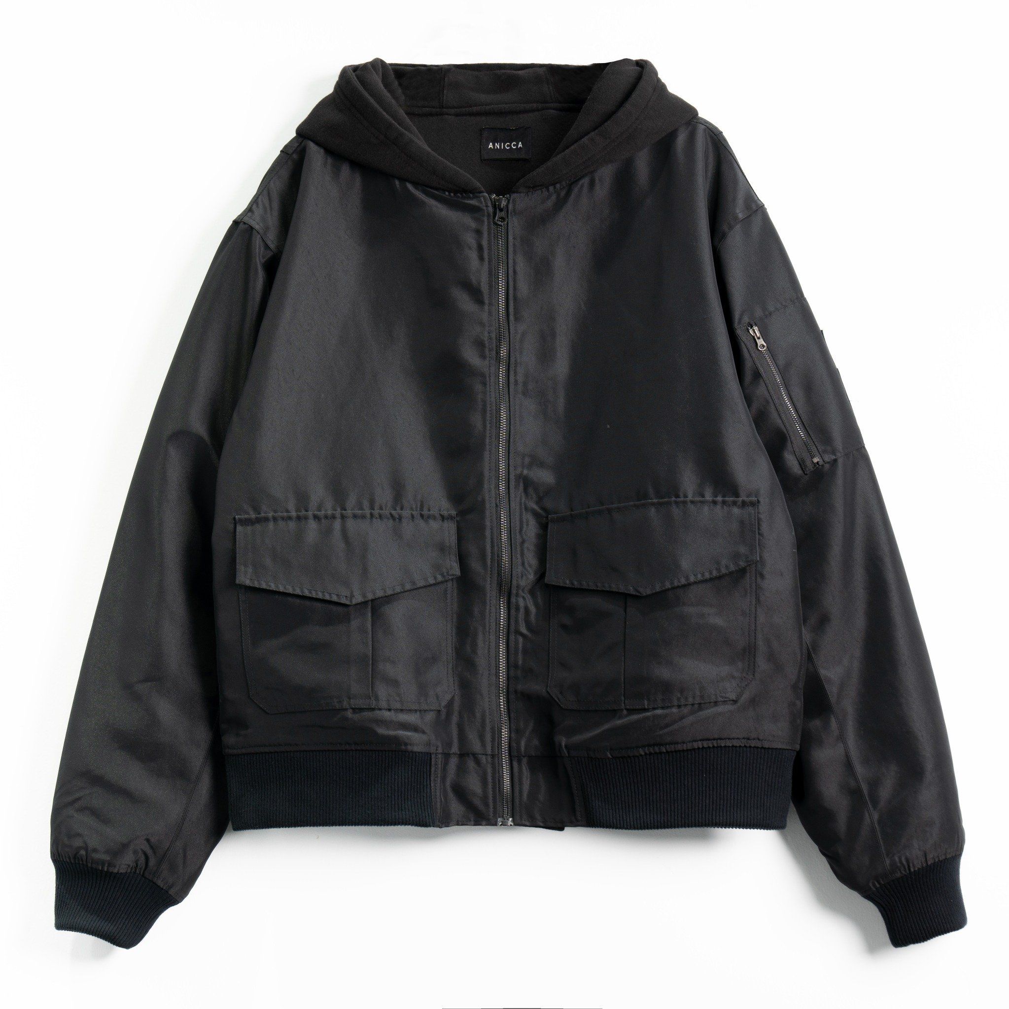  CARGO HOODED BOMBER JACKET - BLACK 