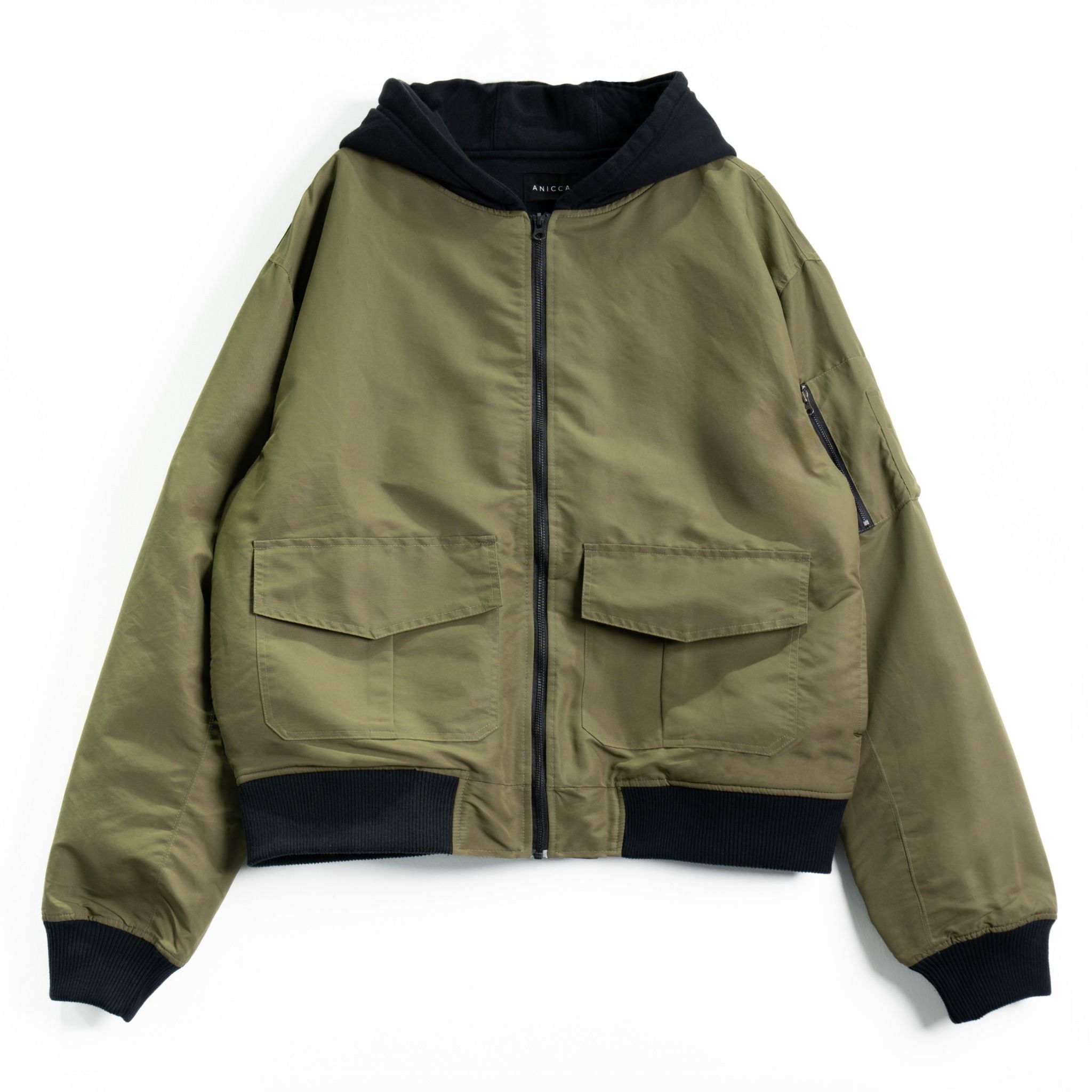  CARGO HOODED BOMBER JACKET - OLIVE 