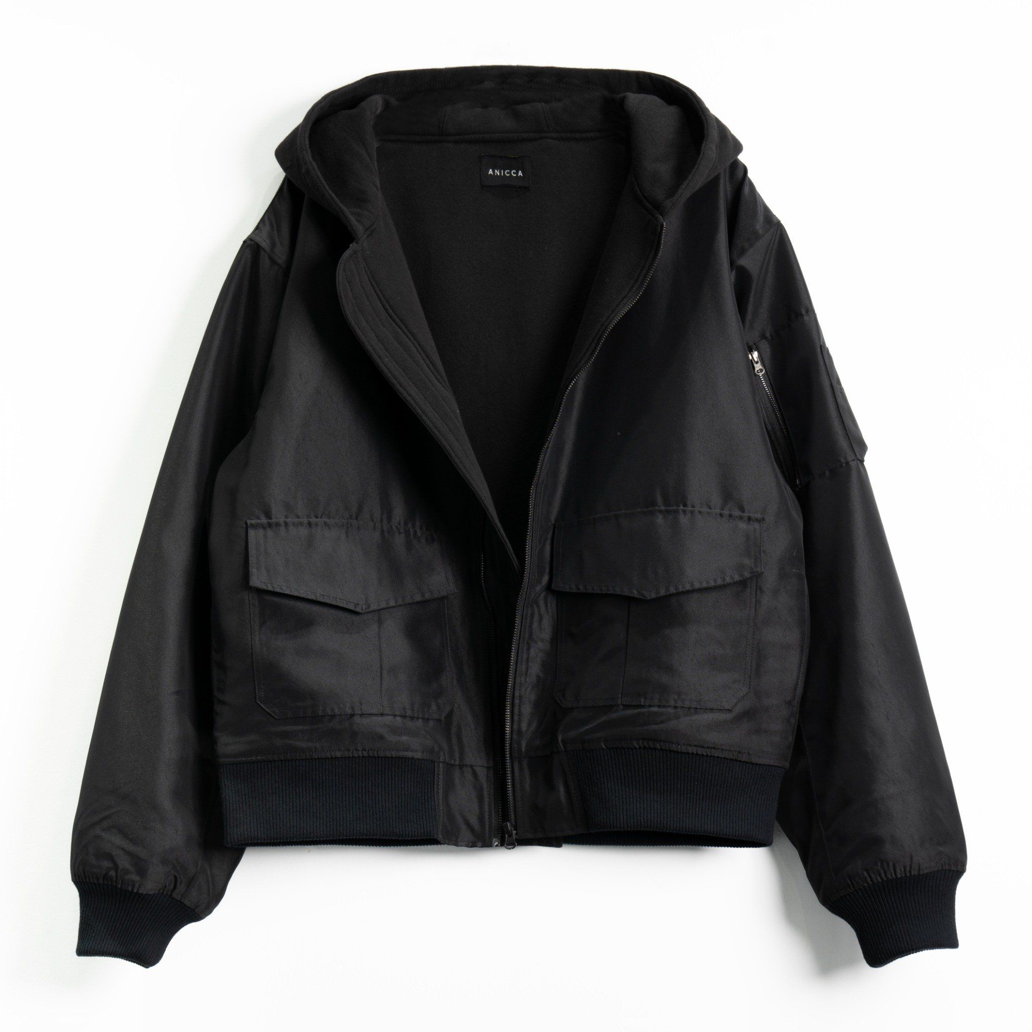  CARGO HOODED BOMBER JACKET - BLACK 