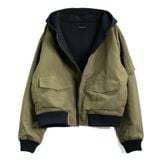  CARGO HOODED BOMBER JACKET - OLIVE 