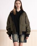  CARGO HOODED BOMBER JACKET - OLIVE 