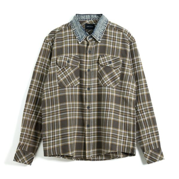  DENIM COLLAR FLANNEL - OLIVE HAZE 