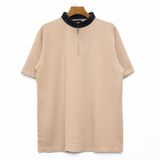  ZIP UP HENLEY DENIM COLLAR SHIRT - CAMEL 