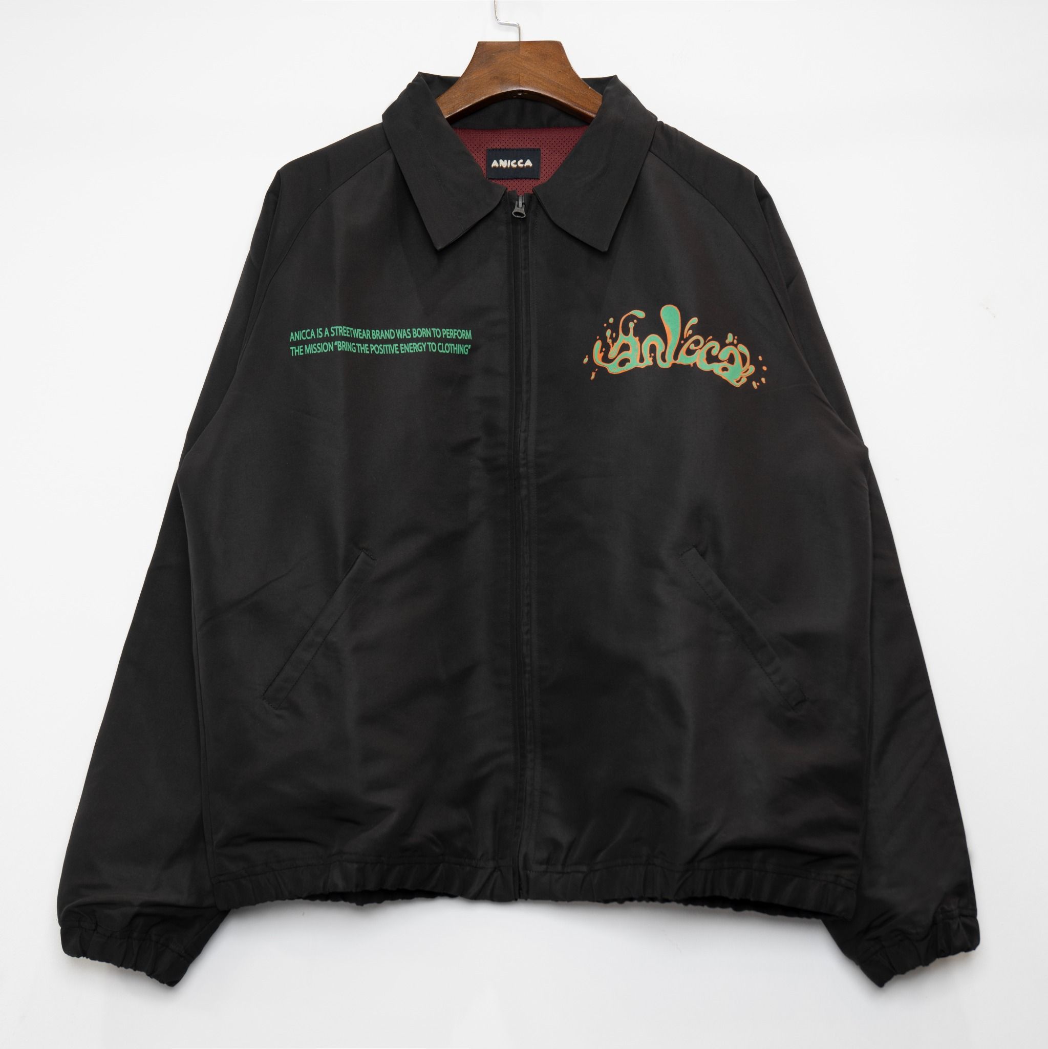  NYLON ZIPPER JACKET - BLACK GREEN LIQUID 