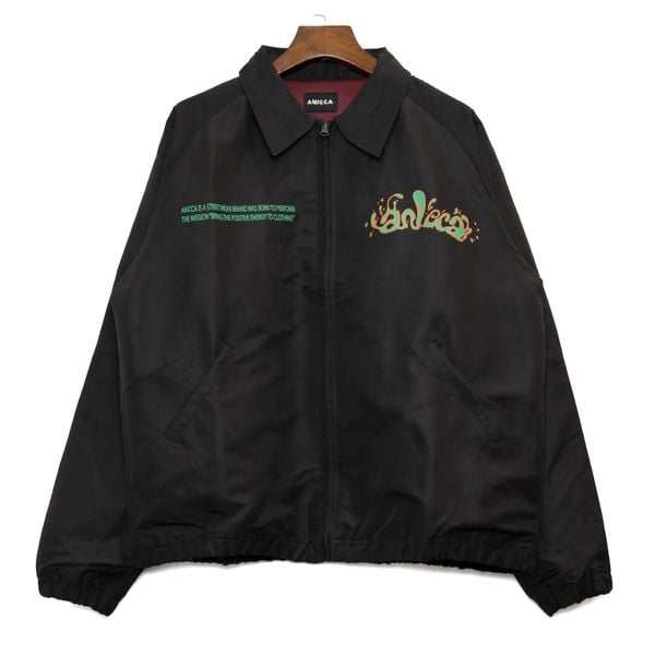  NYLON ZIPPER JACKET - BLACK GREEN LIQUID 