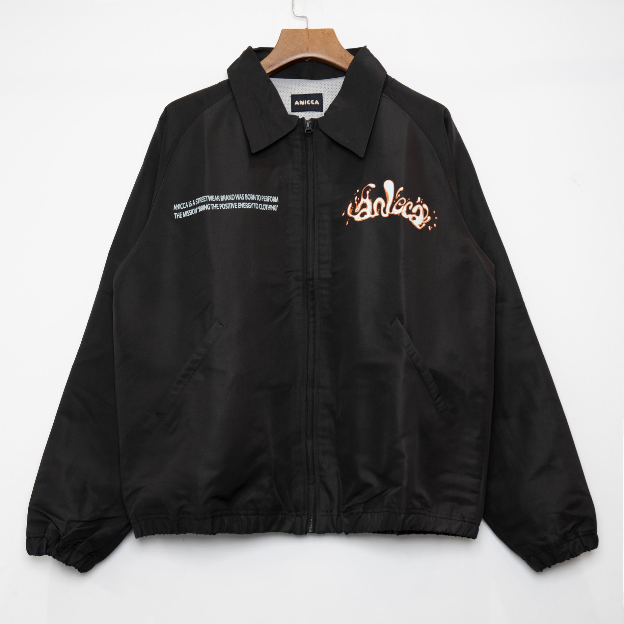  NYLON ZIPPER JACKET - BLACK GRAY LIQUID 