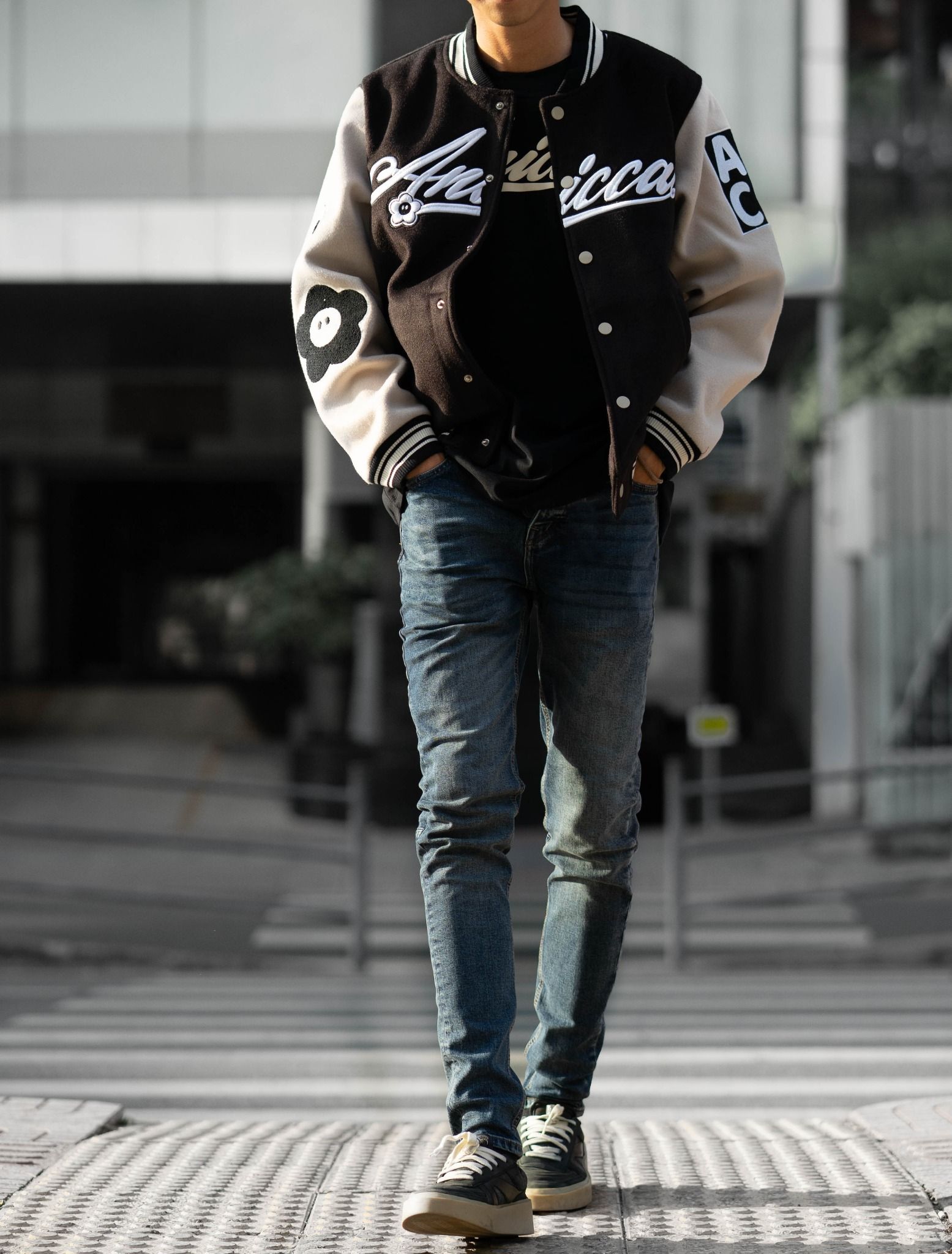  PREMIUM VARSITY JACKET - BLACK/OFFWHITE 