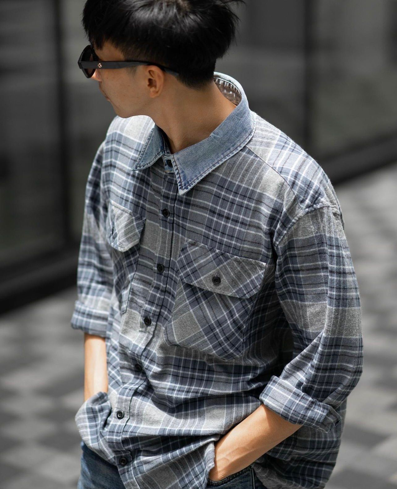  DENIM COLLAR SHIRT - GULL GREY 