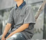  POLO SHIRT V2 - HEATHER GREY INDIGO COLLAR 