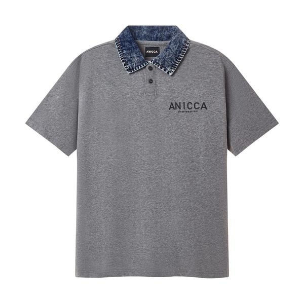  POLO SHIRT V2 - HEATHER GREY INDIGO COLLAR 