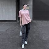  ZIP UP HENLEY DENIM COLLAR SHIRT - PINK PASTEL 