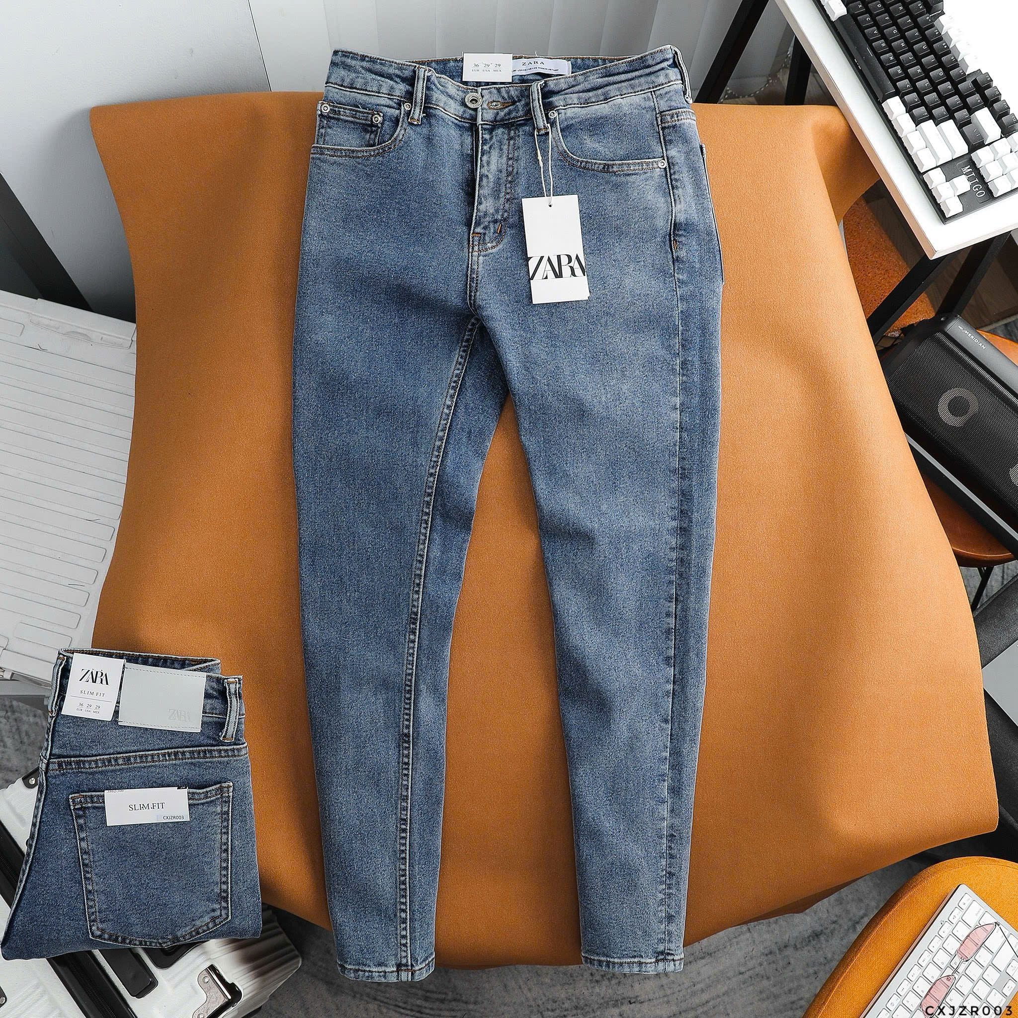 Quần Jean Nam ZARA XANH BASIC CXJZR003 Lót Viền Ống Form SlimFit