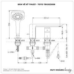 Vòi sen xả bồn tắm TOTO TBG02305BB 3 lỗ