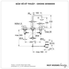 Vòi lavabo nóng lạnh 3 lỗ GROHE 20188000