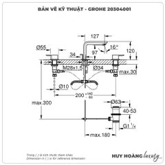 Vòi lavabo nóng lạnh 3 lỗ GROHE 20304001