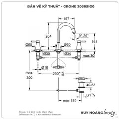 Vòi lavabo nóng lạnh 3 lỗ GROHE 20389IG0
