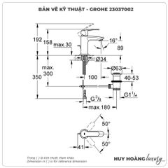 Vòi lavabo nóng lạnh GROHE 23037002 size S