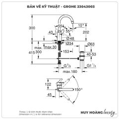 Vòi lavabo nóng lạnh GROHE 23043003 size L