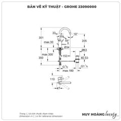 Vòi lavabo nóng lạnh GROHE 23090000 size L