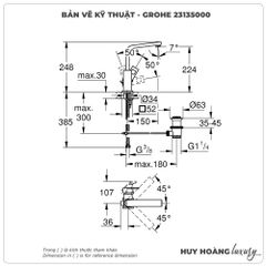 Vòi lavabo nóng lạnh GROHE 23135000 size L