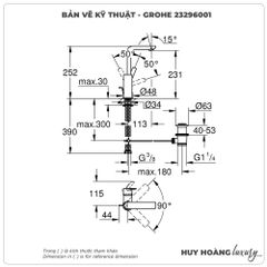 Vòi lavabo nóng lạnh GROHE 23296001 size L