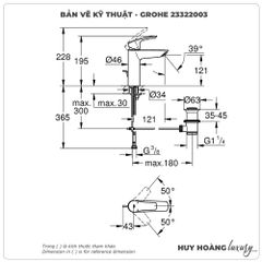 Vòi lavabo nóng lạnh GROHE 23322003 size M