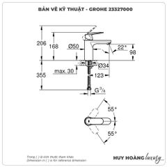 Vòi lavabo nóng lạnh GROHE 23327000 size M