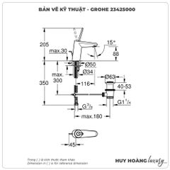 Vòi lavabo nóng lạnh GROHE 23425000 size S