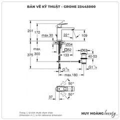 Vòi lavabo nóng lạnh GROHE 23445000 size M