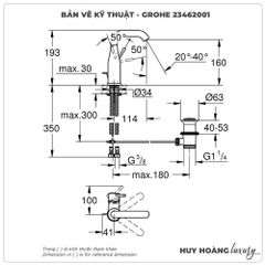 Vòi lavabo nóng lạnh GROHE 23462001 size M