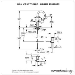 Vòi lavabo nóng lạnh GROHE 23537003 size L