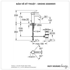 Vòi lavabo nóng lạnh GROHE 23589001 size S