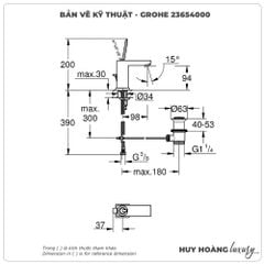 Vòi lavabo nóng lạnh GROHE 23654000 size S