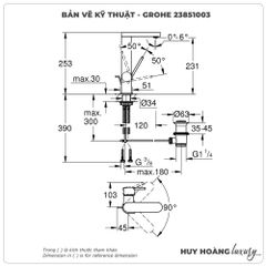 Vòi lavabo nóng lạnh GROHE 23851003 size L