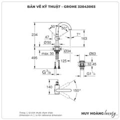 Vòi lavabo nóng lạnh GROHE 32043003 size M