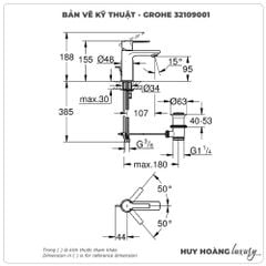 Vòi lavabo nóng lạnh GROHE 32109001 size XS