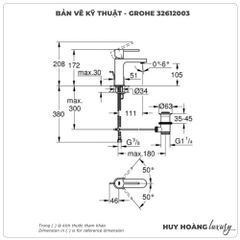 Vòi lavabo nóng lạnh GROHE 32612003 size S