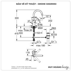 Vòi lavabo nóng lạnh GROHE 32629002 size L