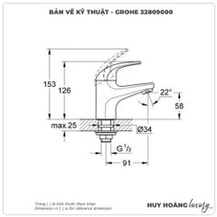 Vòi lavabo nóng lạnh GROHE 32809000 size S
