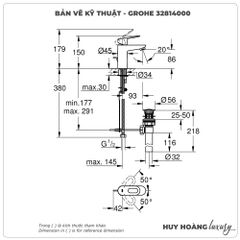 Vòi lavabo nóng lạnh GROHE 32814000 size S