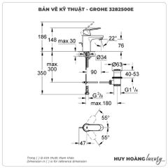 Vòi lavabo nóng lạnh GROHE 3282500E size S