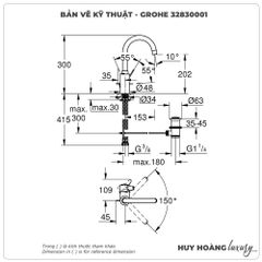 Vòi lavabo nóng lạnh GROHE 32830001 size L