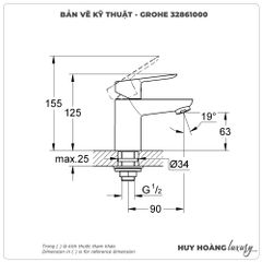 Vòi lavabo nóng lạnh GROHE 32861000 size XS