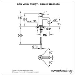 Vòi lavabo nóng lạnh GROHE 32863000 size S