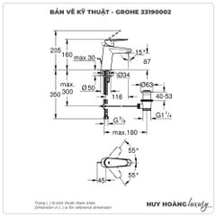 Vòi lavabo nóng lạnh GROHE 33190002 size S
